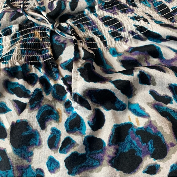 Ann Taylor Black and White Blue Leopard Smocked Blouse - Picture 5 of 5